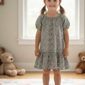 Tocoto Vintage Leopard Print Dress Organic Cotton Size 4 Short Sleeves